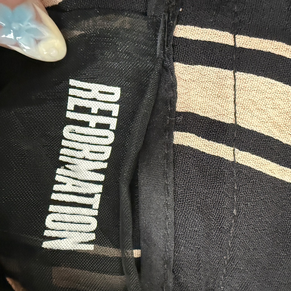 Reformation Black and Cream Striped Wide Leg Sheer Pants - Picture 3 of 5